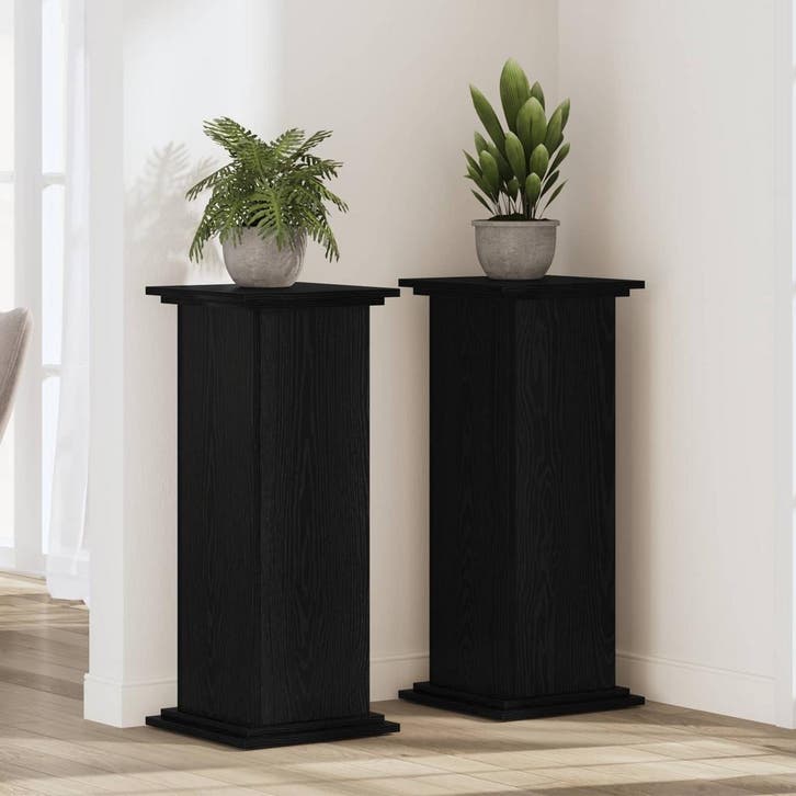 vidaXL Plantenstand Zwart eiken 33 x 33 x 100 cm Bewerkt, Tuin en Terras, Bloembakken en Plantenbakken, Nieuw, Verzenden