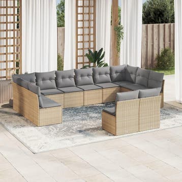 vidaXL 12-delige Loungeset met kussens poly rattan beige, Verzenden, Loungeset
