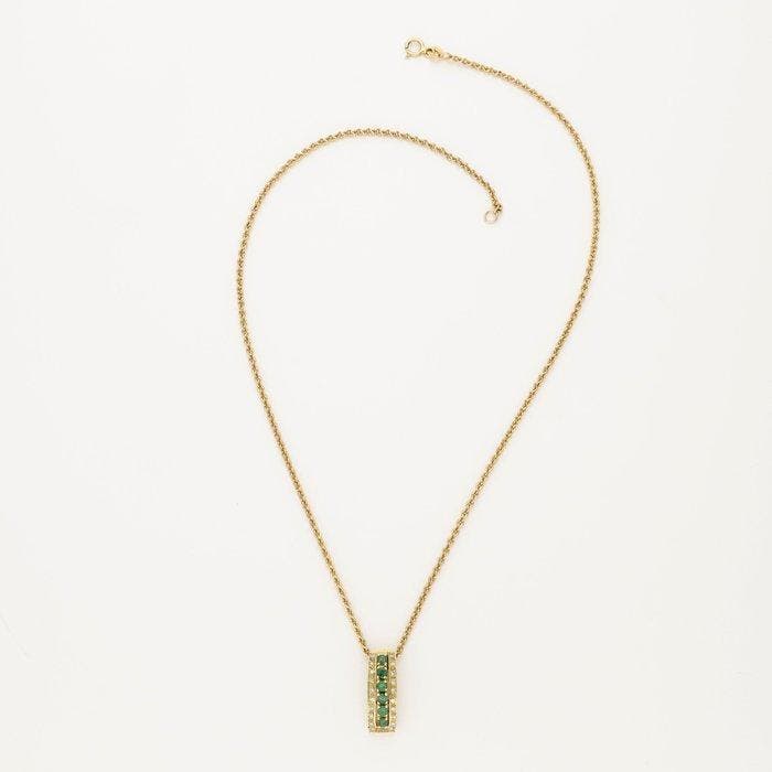 Collier avec pendentif - 14 carats Or jaune Diamant, Handtassen en Accessoires, Antieke sieraden