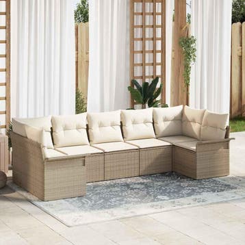 vidaXL Tuinbank Set met kussen met opslag 7 pcs Beige Poly, Verzenden, Nieuw