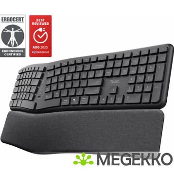 Trust Keyra Ergonomisch toetsenbord Draadloos Zwart, Verzenden, Nieuw