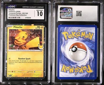 Pokémon - 1 Graded card - Pikachu 051/162 Foil - CGC 10 -, Hobby en Vrije tijd, Nieuw