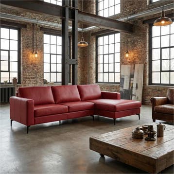 Leren hoekbank Match - 2.5-zits arm links + Longchair arm, Antiek en Kunst, Ophalen of Verzenden