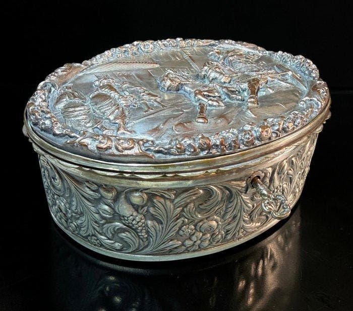 Sieradendoos - Doos - Cadeaudoos - Verzilverd metaal - Stof, Antiquités & Art, Antiquités | Autres Antiquités