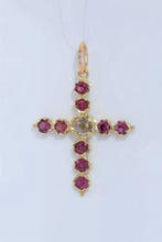 Hanger - 18 karaat Geel goud - Diamant - Amethist, Kruis