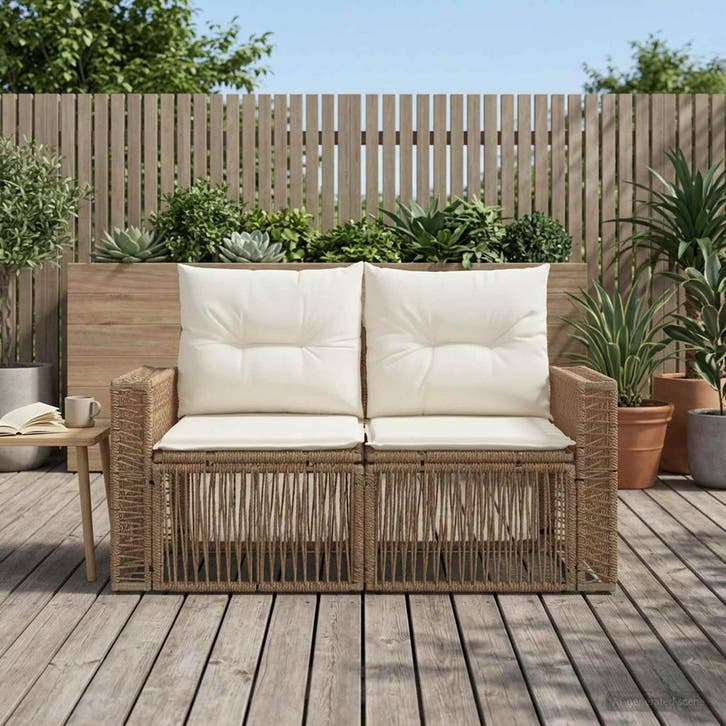 vidaXL Tuin Sofa 2-Aantal zitplaatsen Beige poly rattan, Tuin en Terras, Tuinsets en Loungesets, Nieuw, Verzenden