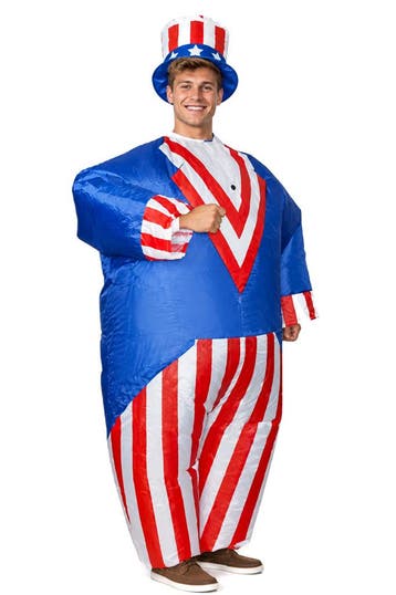 KIMU® Opblaas Kostuum Uncle Sam USA Rood Wit Blauw Opblaasba, Ophalen of Verzenden, Nieuw