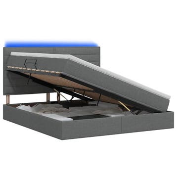 vidaXL LED opbergbed met matras Donkergrijs 160 x 200 cm, Verzenden, Nieuw