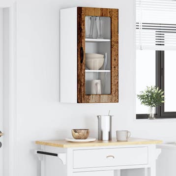 vidaXL Wandglas Kasten LUCCA Oud hout 40 x 31 x 80 cm, Verzenden