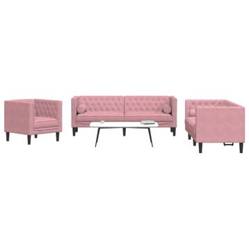 vidaXL 3-delige Loungeset Chesterfield met bolsters fluweel, Huis en Inrichting, Zetels | Zetels, Verzenden, Nieuw