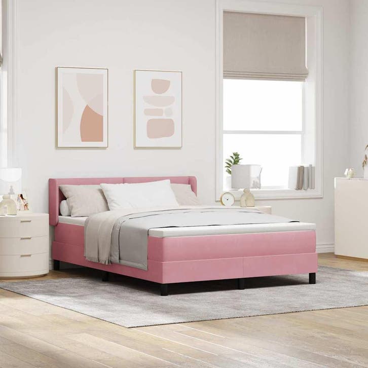 vidaXL Boxspring bed met hoofdeinde Roze 200 x 140 cm, Maison & Meubles, Chambre à coucher | Lits, Envoi