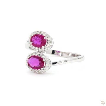 Ring - 14 karaat Witgoud - 1.28ct. tw. Robijn - Diamant, Nieuw