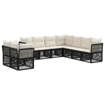 vidaXL Tuinbank Set 9 pcs Zwart poly rattan, Verzenden, Nieuw