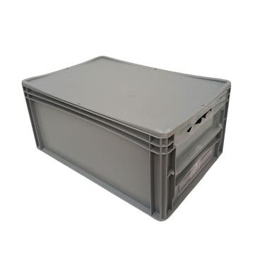 Stapelbak met luik en deksel 600x400x270 mm grijs PP, Ophalen of Verzenden