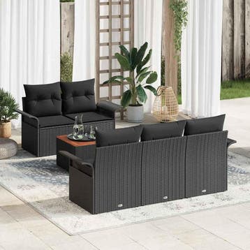 vidaXL Tuinbank Set 6 st Zwart poly rattan, Verzenden, Nieuw