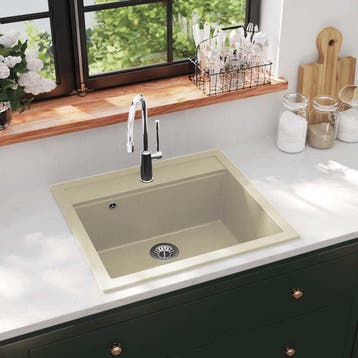 vidaXL Gootsteen enkele bak graniet beige, Verzenden, Nieuw