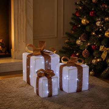 vidaXL Verlichte kerstcadeau doos 3 st 64 LEDs Koel wit, Verzenden