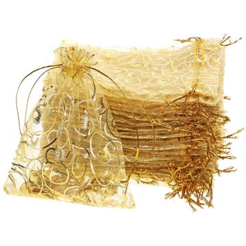 Organza Zakjes - 9x12 cm - Goudkleurig met Krulprint - 50, Verzenden, Nieuw