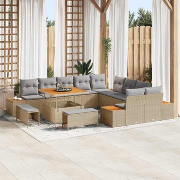 vidaXL Tuinbank Set 13 st 12-Aantal zitplaatsen Beige Poly, Verzenden