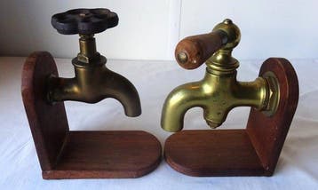 Boekensteunen - Messing, Hout - Set van twee vintage