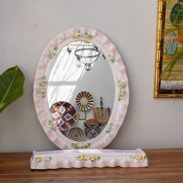 Miroir (2)- Fleurs sculptées en relief dans le style, Antiquités & Art, Curiosités & Brocante