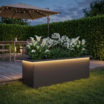 vidaXL Tuinplantenbak met led Zwart 30 x 100 x 30 cm Staal, Verzenden, Nieuw