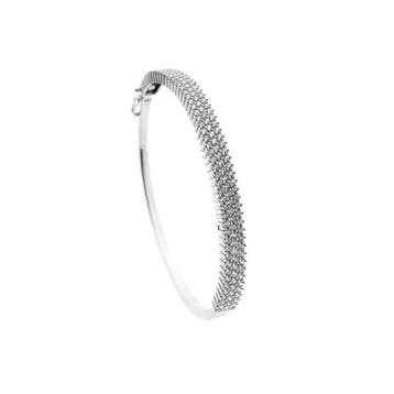 Witgouden slavenarmband met cluster van zirconia; Maat M/L, Gebruikt, Ophalen of Verzenden, Met edelsteen, Goud
