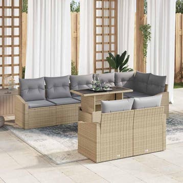 vidaXL Tuinbank Set 9 st Beige en Lichtgrijs, Verzenden