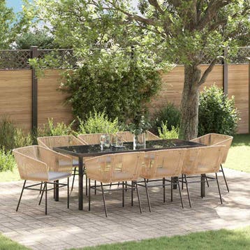 vidaXL Tuin Eettafel Set 9 st Bruin Gepoedercoat staal, Tuin en Terras, Tuinsets en Loungesets, Verzenden, Nieuw