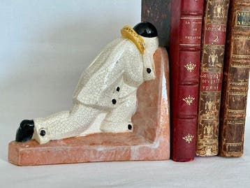 Art Deco serre-livre - Fontinelle - Statuette, Pierrot - 14