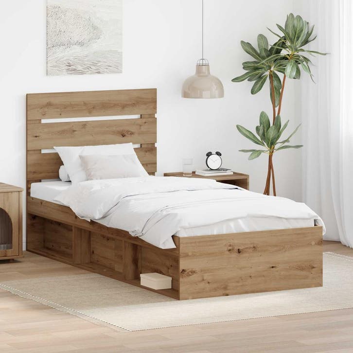 vidaXL Bedframe Ambachtelijk Eiken 100 x 200 cm Massief, Maison & Meubles, Chambre à coucher | Lits, Envoi