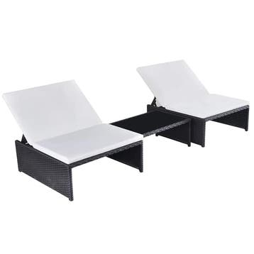 vidaXL Tuinstoelen 2 st verstelbaar met tafel poly rattan, Tuin en Terras, Verzenden, Nieuw