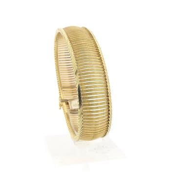 Gouden fantasieschakel armband; 14 karaat; 19 cm, Handtassen en Accessoires, Ophalen of Verzenden, Gebruikt, Goud, Goud