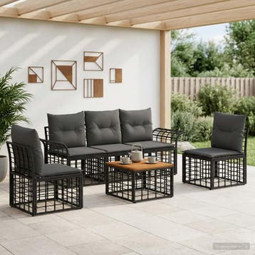 vidaXL Buiten bank set 6 st Zwart en Donker Grijs Polyester, Verzenden, Nieuw