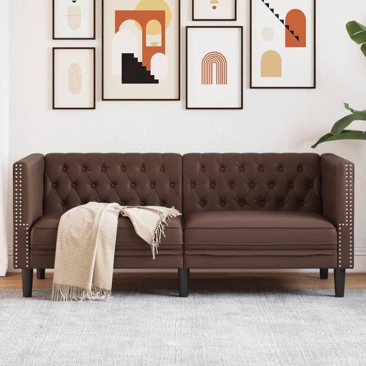vidaXL Tweezitsbank Chesterfield-stijl kunstleer bruin, Huis en Inrichting, Zetels | Zetels, Nieuw, Verzenden