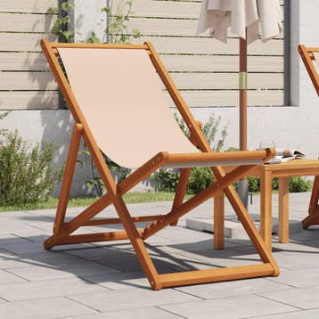 vidaXL Opklapbare stoel, beige, massief eucalyptushout en, Jardin & Terrasse, Verzenden