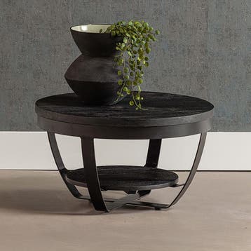 Salontafel Mangohout Rond Maeve 65 Zwart, Verzenden, Rond, Nieuw, Industriële meubels
