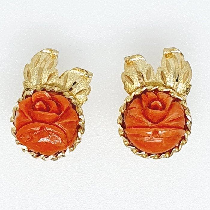 Oorbellen - 18 karaat Geel goud Koraal, Handtassen en Accessoires, Oorbellen