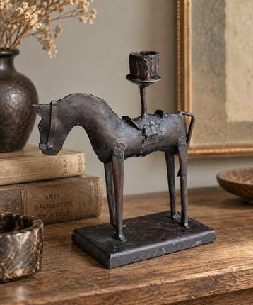 sculptuur, Sculpture-bougeoir brutaliste figurative — Cheval, Antiek en Kunst
