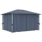 vidaXL Prieel met gordijn 400x300 cm aluminium antraciet, Tuin en Terras, Partytenten, Verzenden, Nieuw