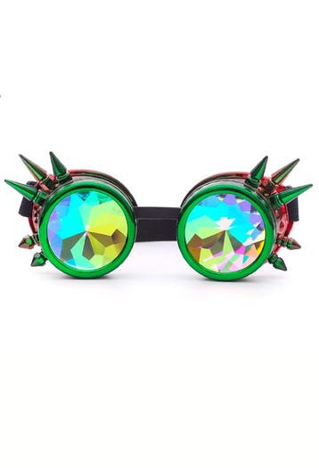 KIMU® Goggles Steampunk Bril Spikes Groen Rood Montuur Calei, Kleding | Dames, Carnavalskleding en Feestkleding, Ophalen of Verzenden