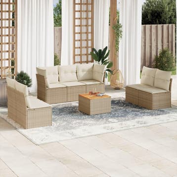 vidaXL 8-delige Loungeset met kussens poly rattan beige, Verzenden, Nieuw, Loungeset