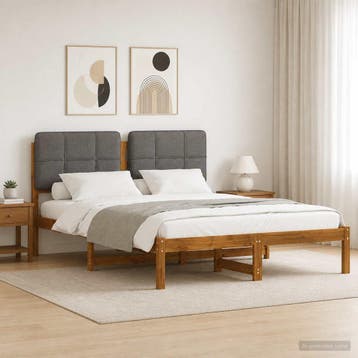 vidaXL Bedframe met gestoffeerd hoofdbord Naturel en, Verzenden