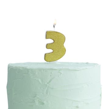 Gouden Kaars 3 Jaar Glitters 6cm, Verzenden