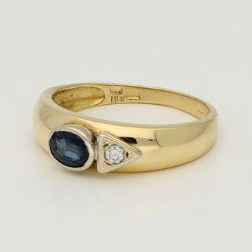 Bague - 18 carats Or jaune Saphir - Diamant, Handtassen en Accessoires, Ringen, Nieuw