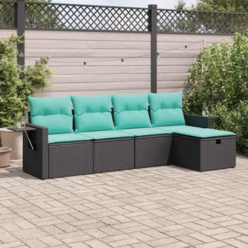 vidaXL 5-delige Loungeset met kussens poly rattan zwart, Verzenden, Nieuw, Loungeset