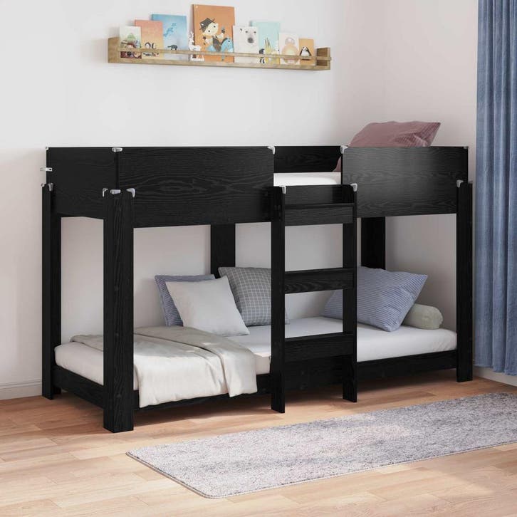 vidaXL Stapeld bed voor kids Zwart Eiken 75 x 190 cm Bewerkt, Huis en Inrichting, Slaapkamer | Bedden, Nieuw, Verzenden