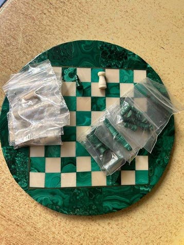 Table de jeux - rétro - pierre - Échiquier en malachite, Antiquités & Art