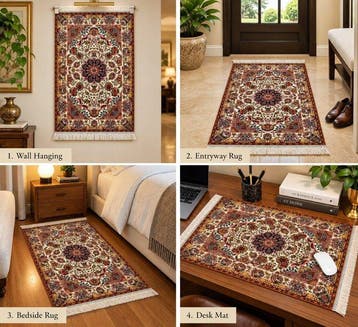 Tapis en soie de luxe ivoire et bleu marine profond / petite, Nieuw