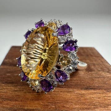 Sans prix de réserve - Bague Argent 925 Citrine - Améthyste